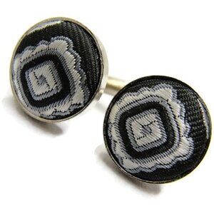 Vintage Silver Tone Cufflinks Fabric Insert